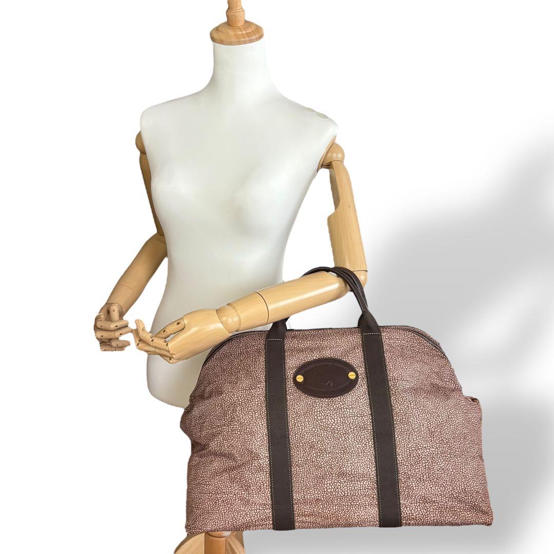 ボルボネーゼ ボストンバッグ トートバッグ 腕掛け ナイロン ブラウン うずら柄