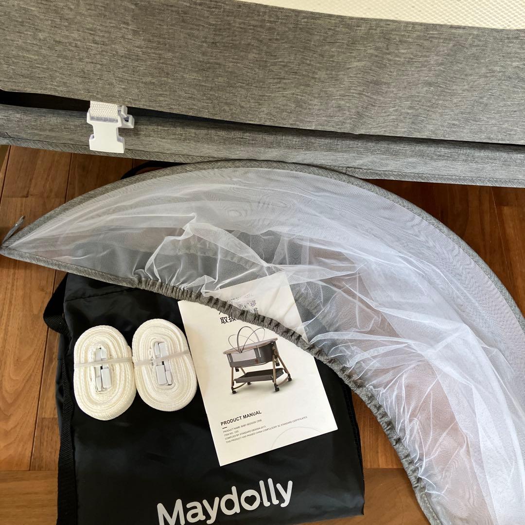 ベビーベッド　Maydolly グレー　折りたたみ　キャスター　ゆりかご　蚊帳