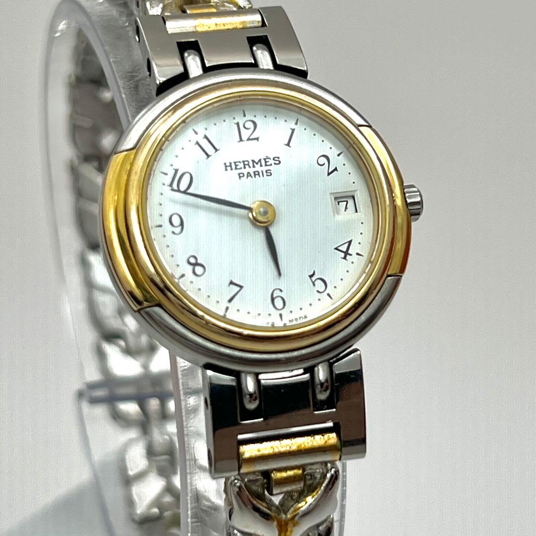 新品電池✨　エルメス　ウィンザー　腕時計　コンビ　ホワイト文字盤　レディース