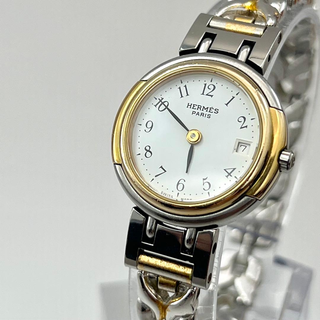 新品電池✨　エルメス　ウィンザー　腕時計　コンビ　ホワイト文字盤　レディース