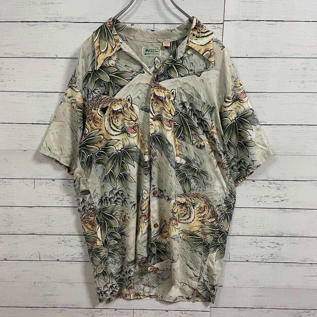 1【人気Lサイズ】サンサーフ☆総柄 タイガー 大人気モデル アロハシャツ119