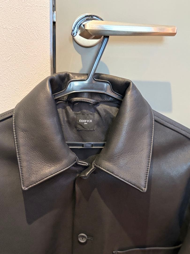 EDIFICE ネイキッドラムレザーカラーシャツ　ブラック　羊革　Mサイズ