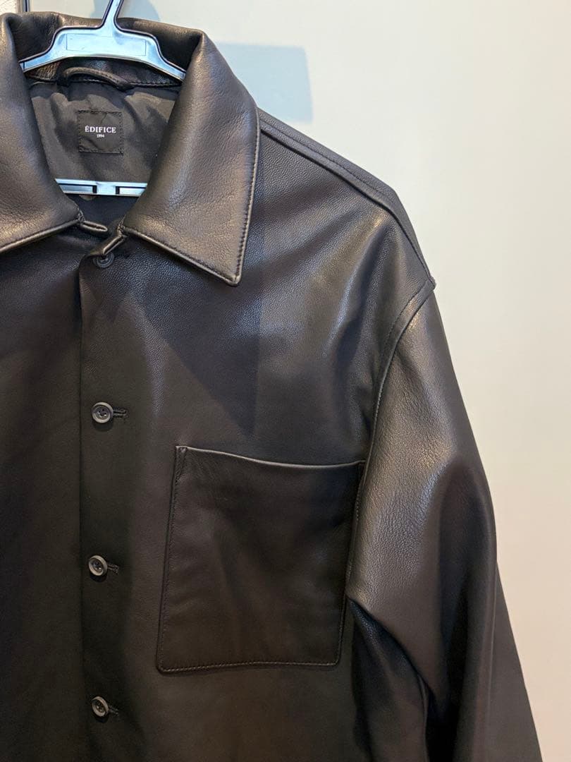 EDIFICE ネイキッドラムレザーカラーシャツ　ブラック　羊革　Mサイズ