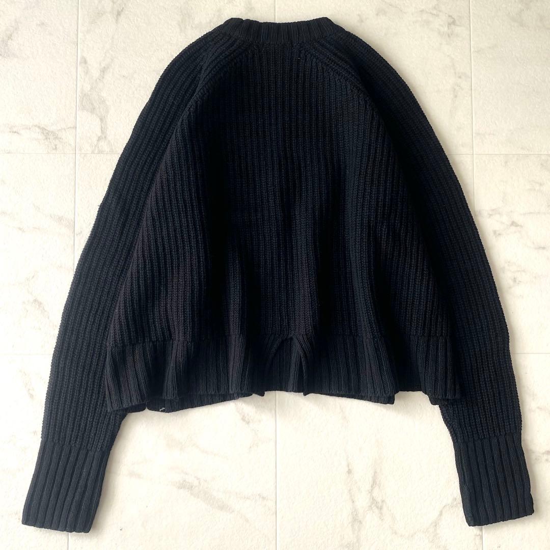 美品☆アドーア ウール あぜ編み クルーネックニット 裾スリット ゆったり 黒