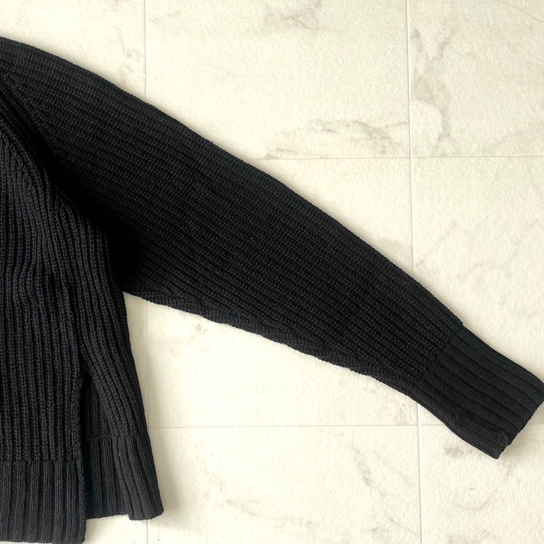 美品☆アドーア ウール あぜ編み クルーネックニット 裾スリット ゆったり 黒