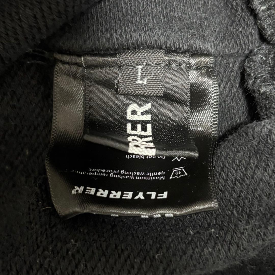 古着 FLYERRER 変形ジップパーカー フーディー ブラック Lサイズ