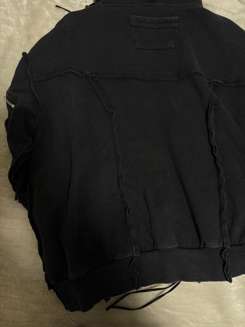 古着 FLYERRER 変形ジップパーカー フーディー ブラック Lサイズ