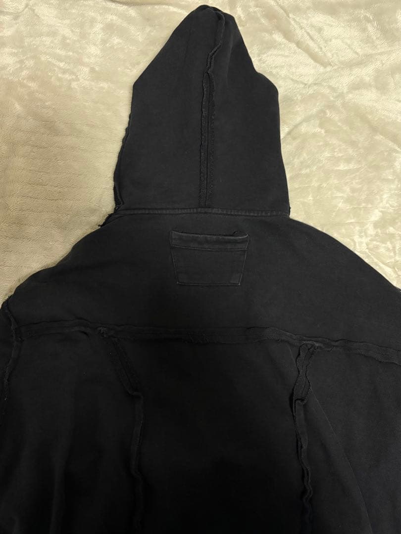 古着 FLYERRER 変形ジップパーカー フーディー ブラック Lサイズ
