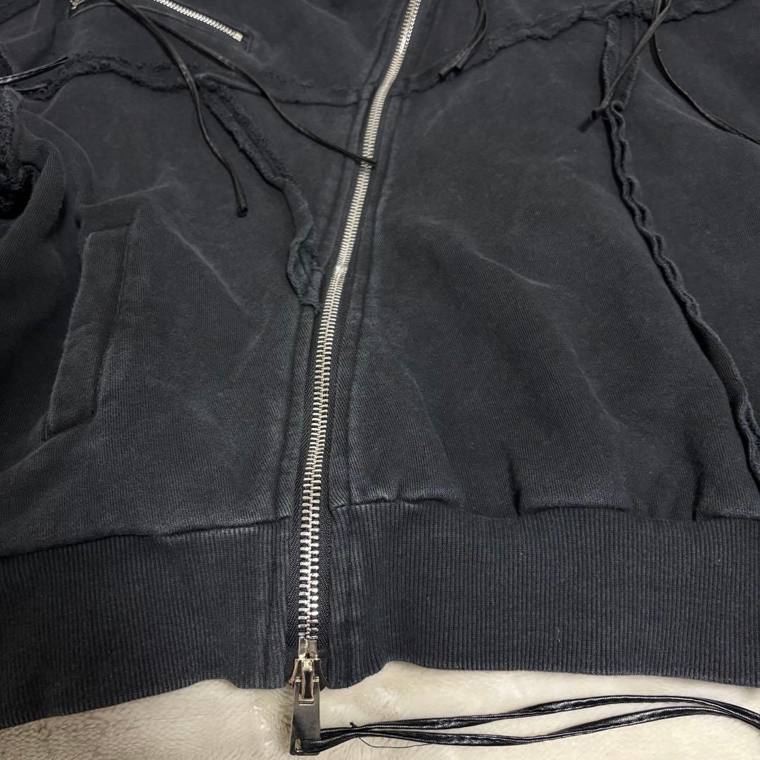 古着 FLYERRER 変形ジップパーカー フーディー ブラック Lサイズ