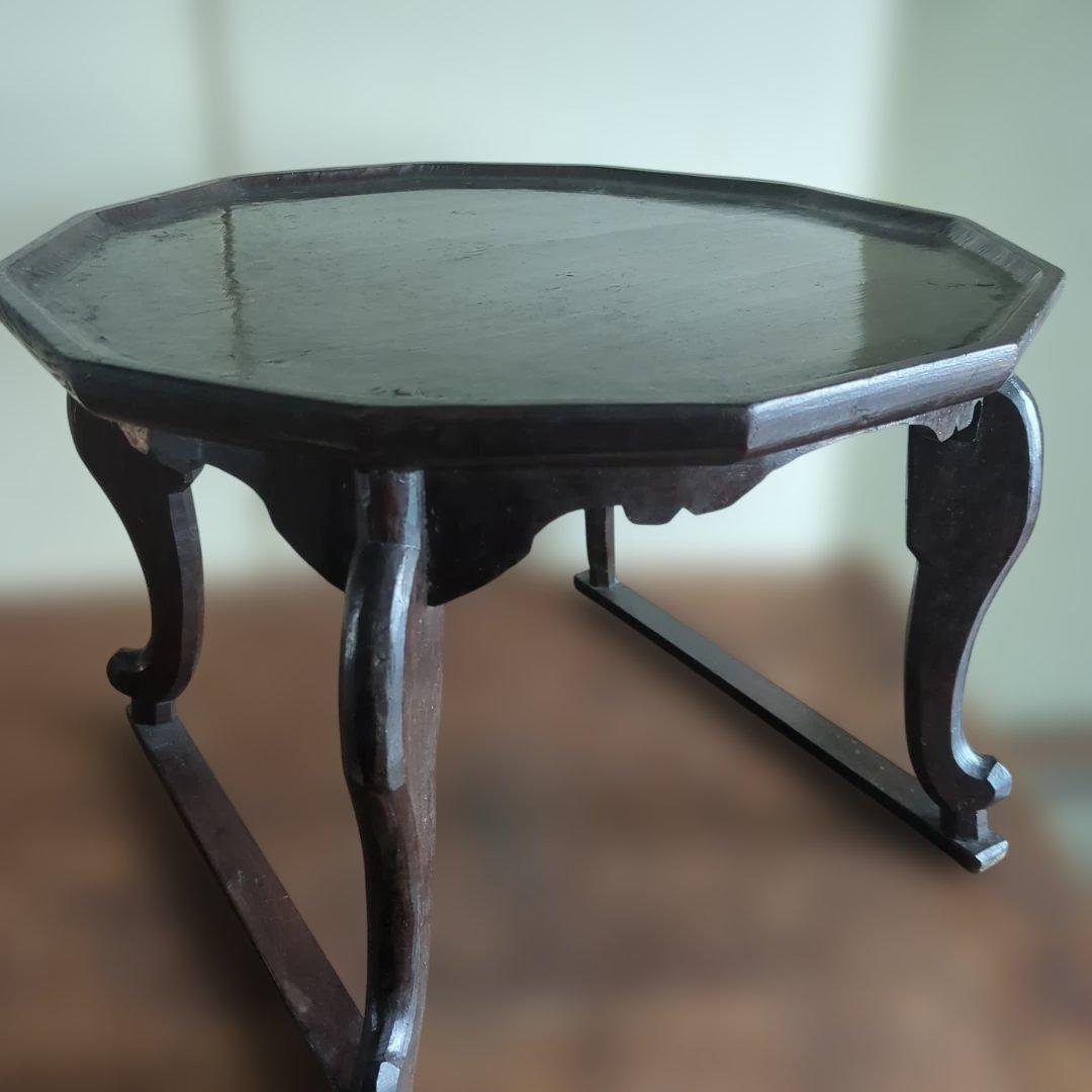 骨董 李朝 ソバン 小盤 李朝 お膳　花形 虎脚 机　花台 木製 飾り台