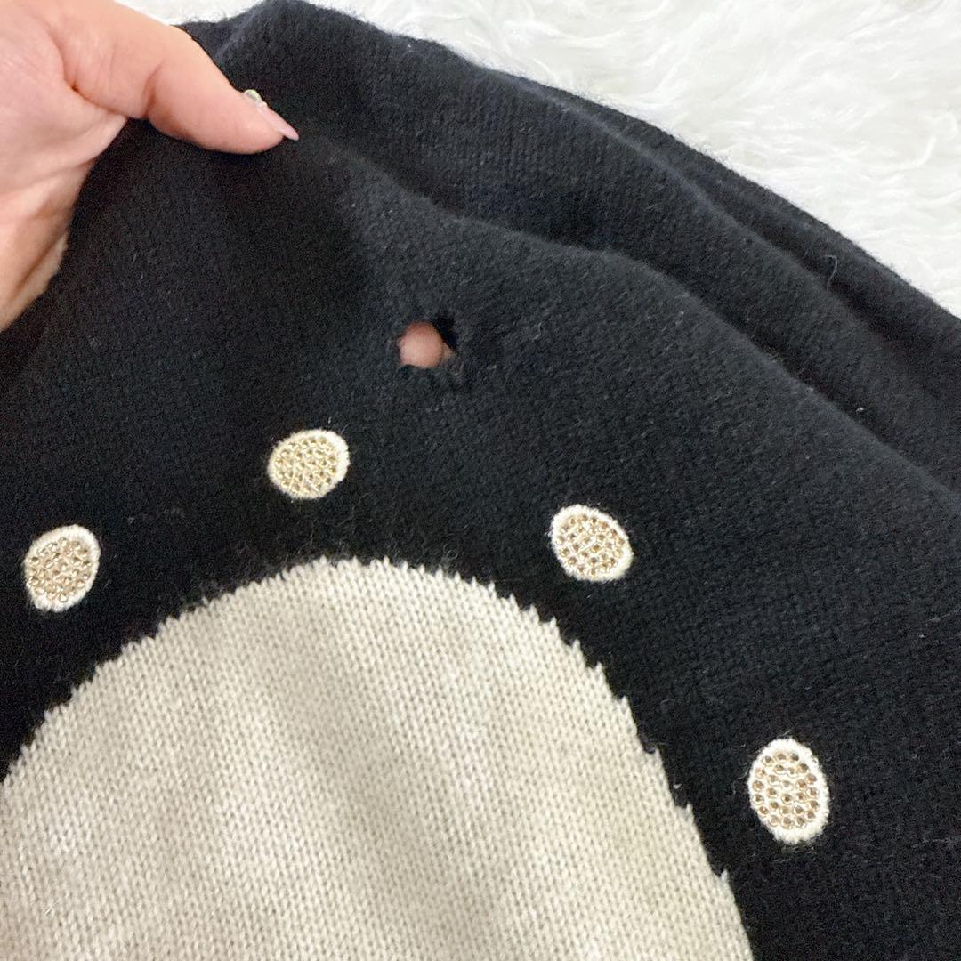 マックスマーラ ニット セーター カシミヤ M 黒 ハート ビッグロゴ 白タグ