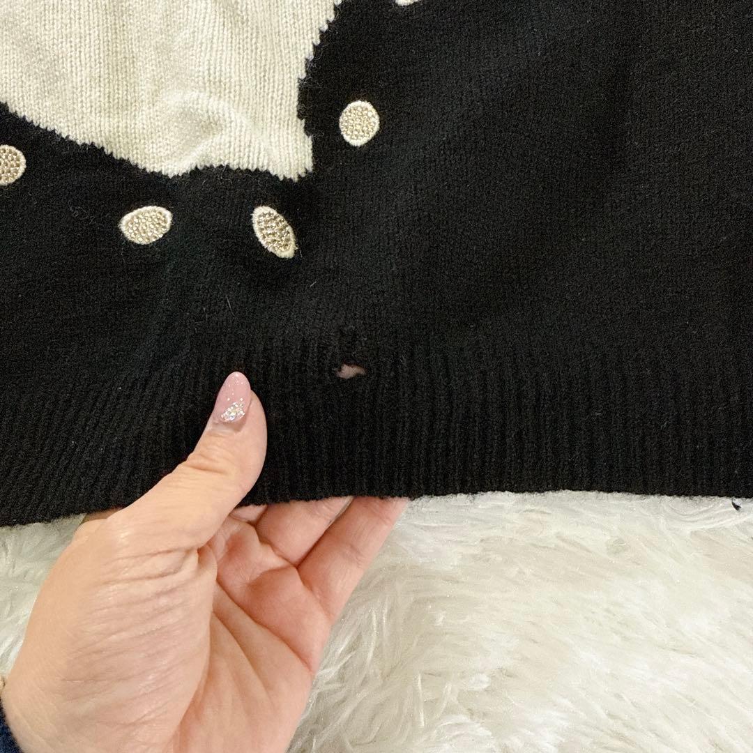 マックスマーラ ニット セーター カシミヤ M 黒 ハート ビッグロゴ 白タグ
