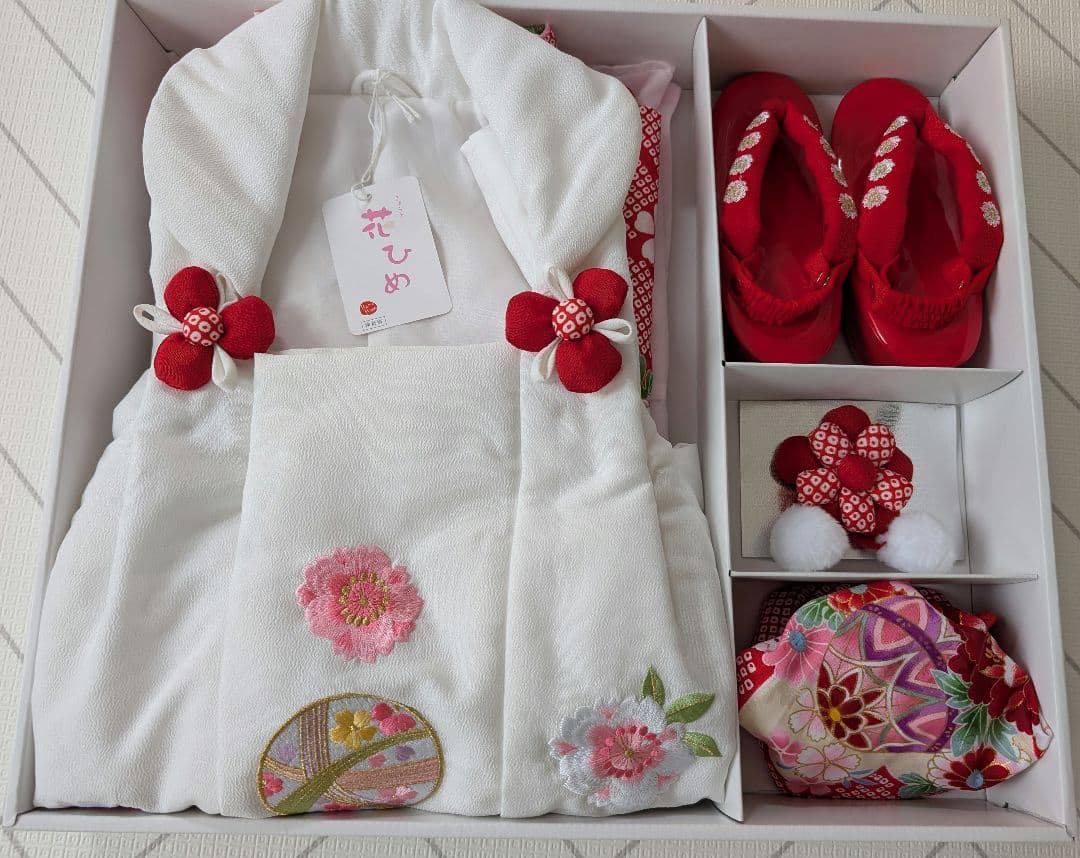 即日・翌日発送/七五三 3歳 女の子/着物/被布/花ひめ8点セット/ 赤白ピンク