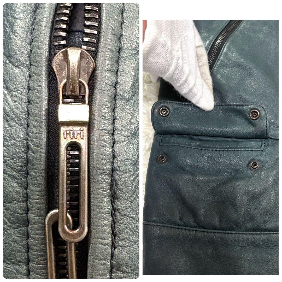 【美品/レア】ガラアーベント 牛革 シングル ライダースジャケット カーキ S