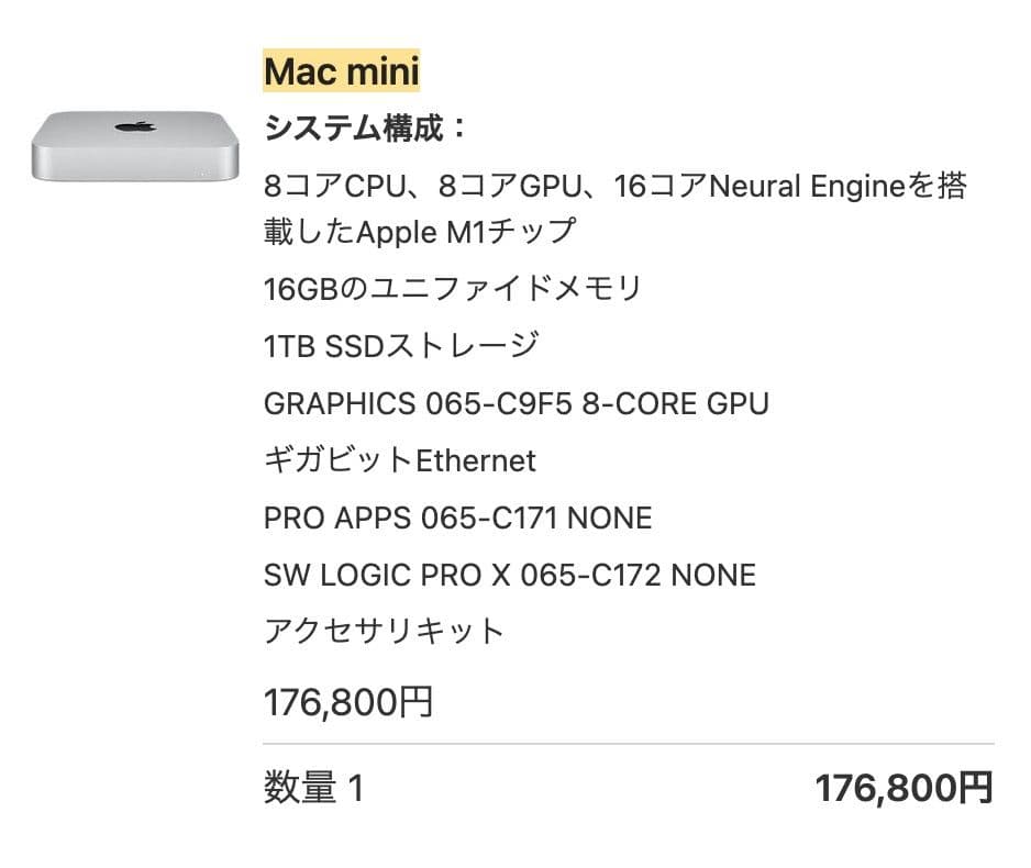 Apple Mac mini M1 本体 1TB/SSD 16GB