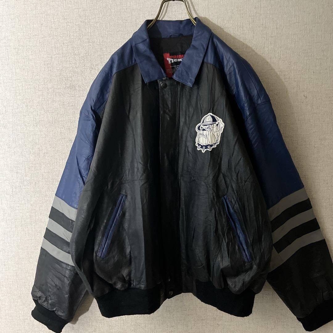 【希少】ジョージタウン・ホヤス 本革 カレッジ レザージャケット ブルドッグ