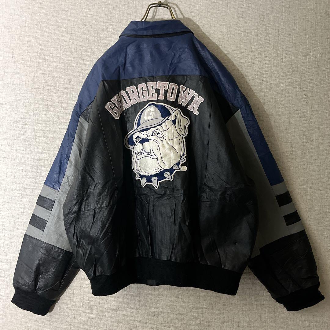 【希少】ジョージタウン・ホヤス 本革 カレッジ レザージャケット ブルドッグ