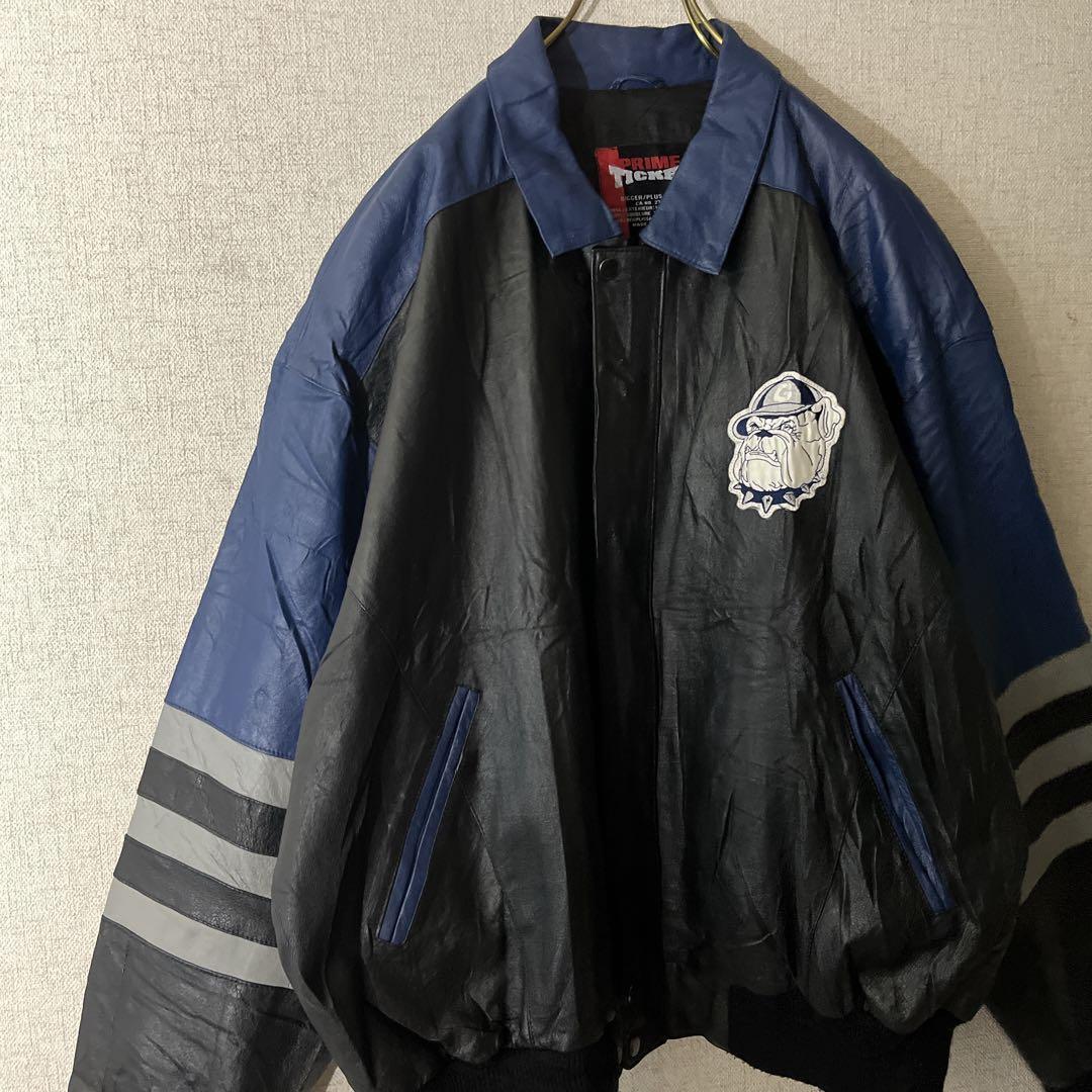 【希少】ジョージタウン・ホヤス 本革 カレッジ レザージャケット ブルドッグ