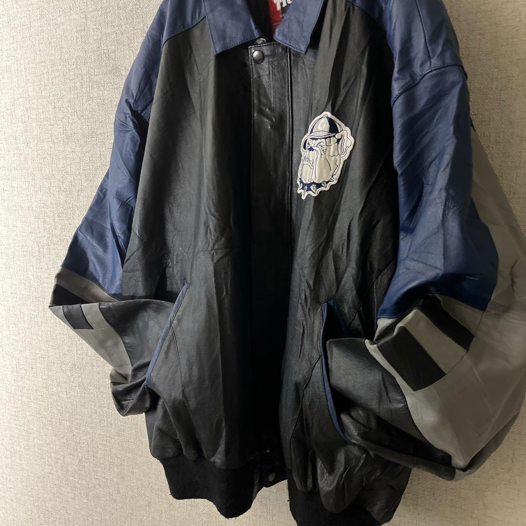 【希少】ジョージタウン・ホヤス 本革 カレッジ レザージャケット ブルドッグ