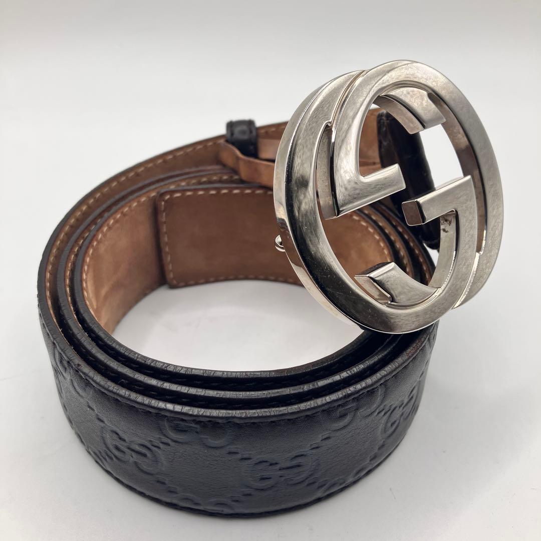 ☆美品☆ GUCCI ベルト インターロッキング GGシマ ブラウン レザー