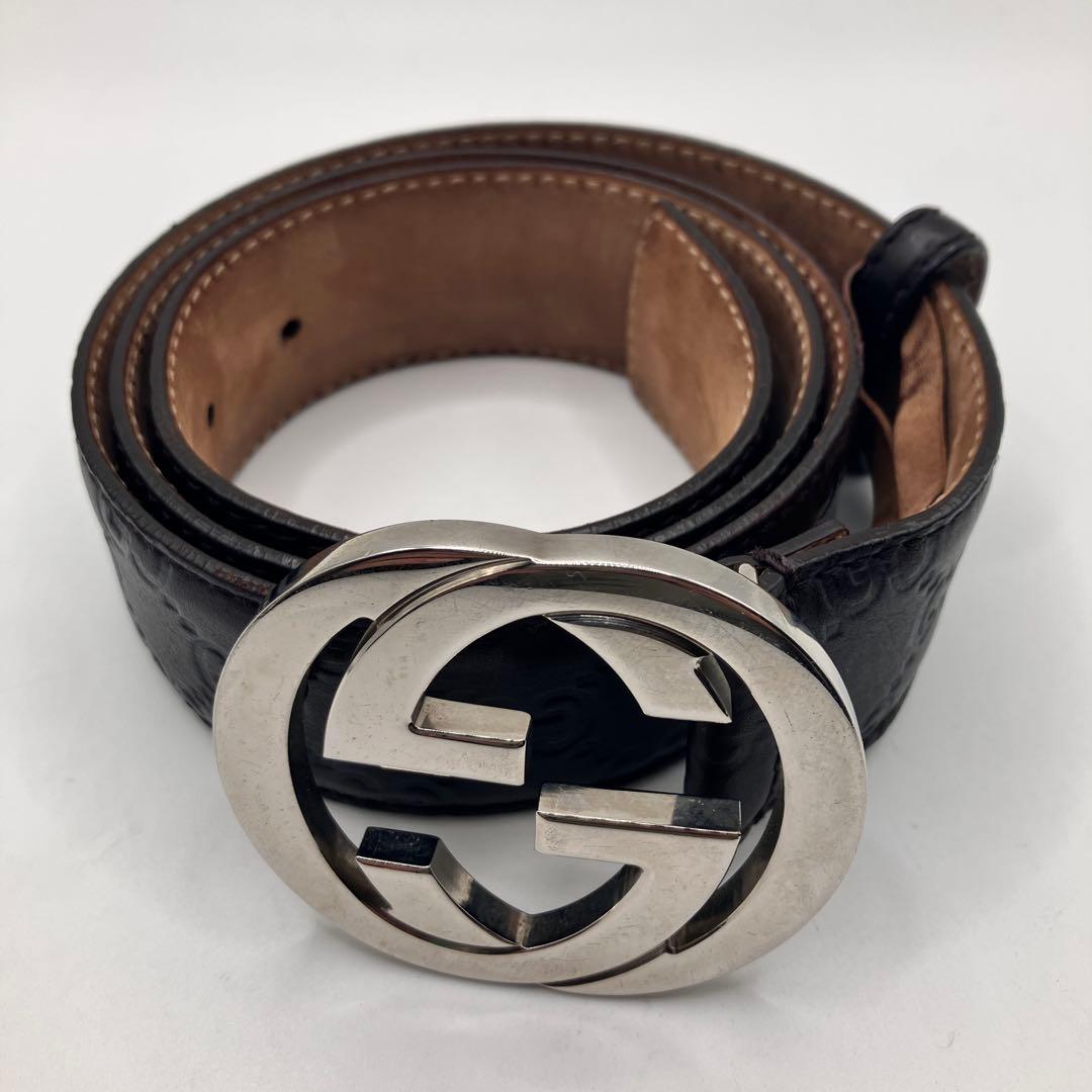 ☆美品☆ GUCCI ベルト インターロッキング GGシマ ブラウン レザー