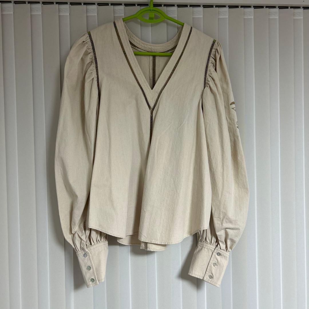 トップス amerivintage PUFF EMBROIDARY LACE BLOUSE