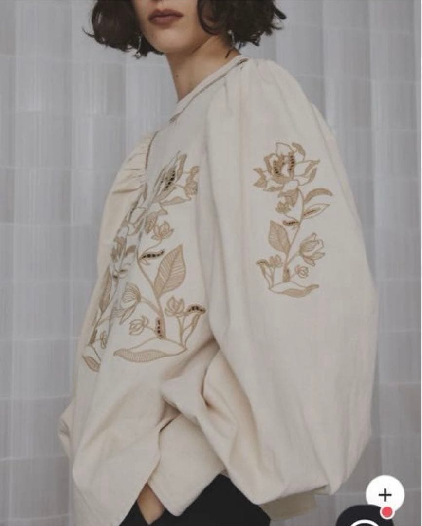 トップス amerivintage PUFF EMBROIDARY LACE BLOUSE