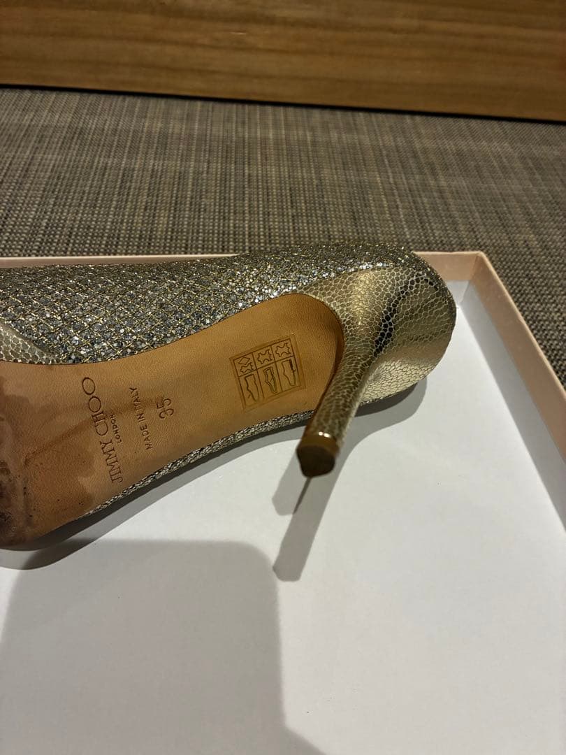 靴 JIMMY CHOO GLITTER FABRIC CHAMPAGNE 35