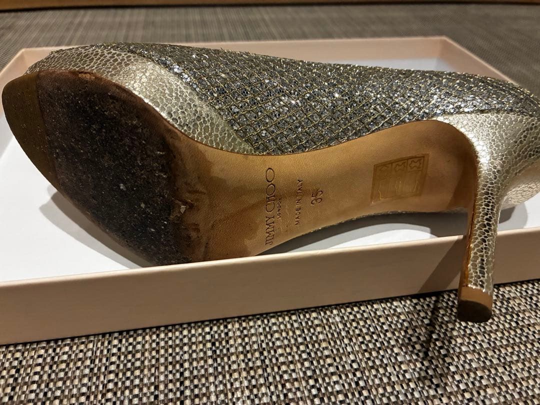 靴 JIMMY CHOO GLITTER FABRIC CHAMPAGNE 35
