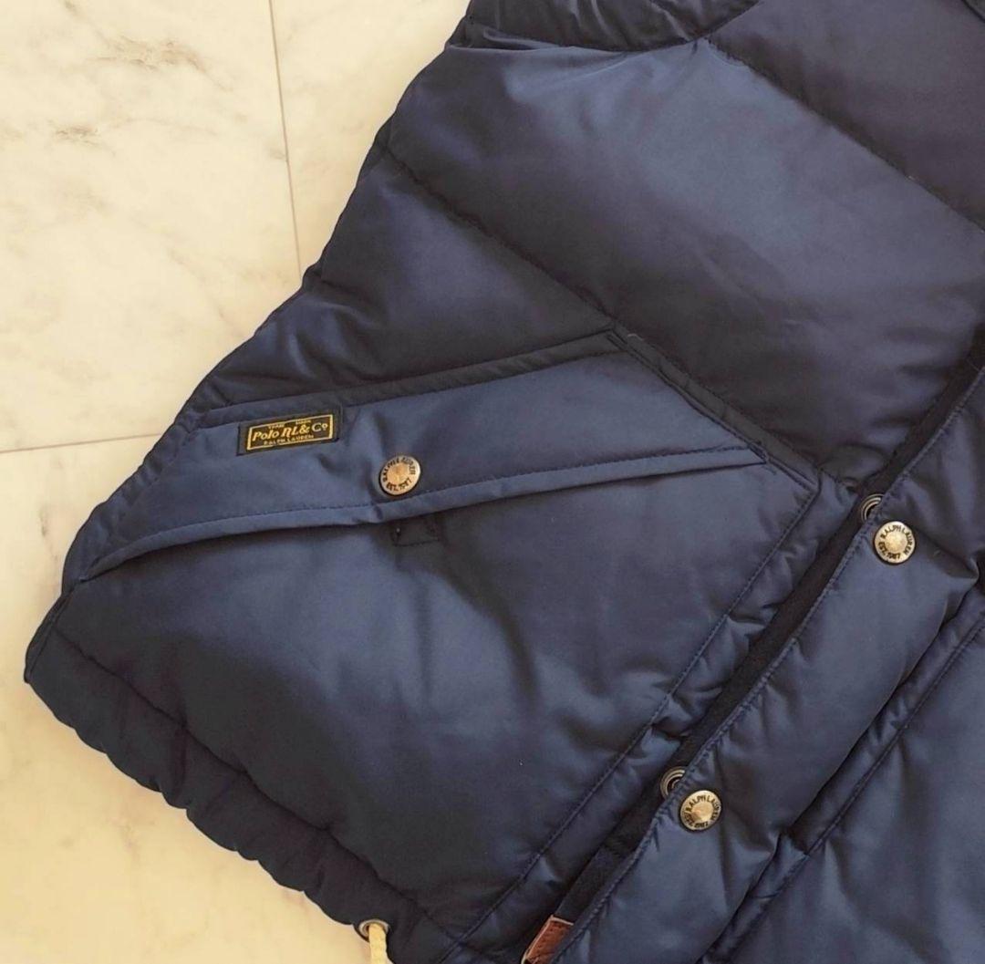 ポロラルフローレン フード レザー ポニー刺繍 ダウンベスト ネイビー