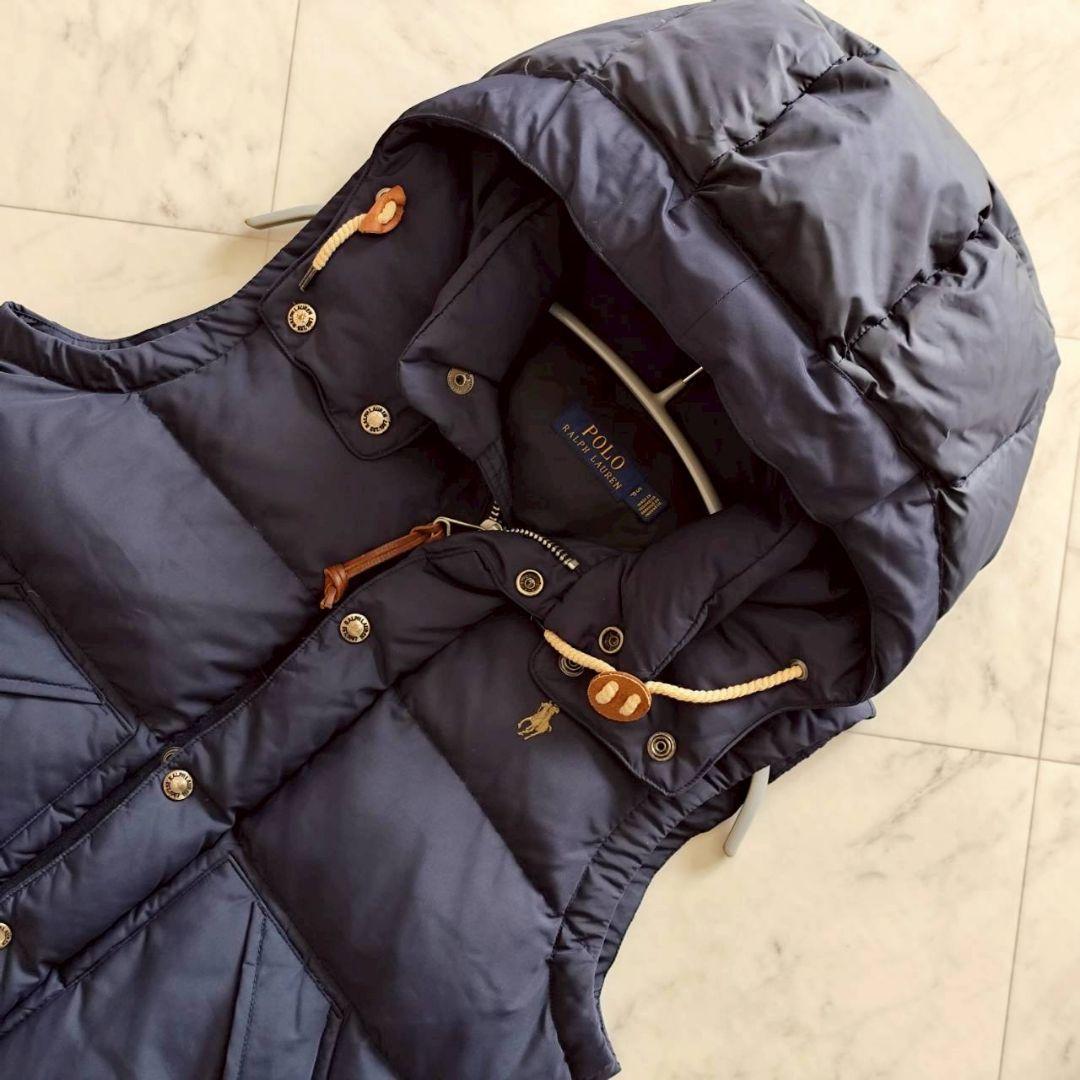 ポロラルフローレン フード レザー ポニー刺繍 ダウンベスト ネイビー