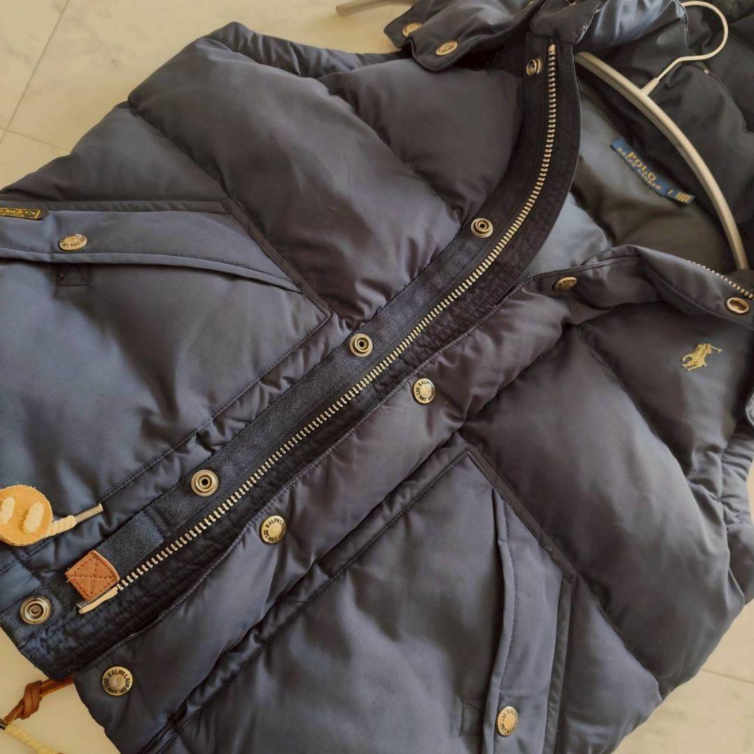 ポロラルフローレン フード レザー ポニー刺繍 ダウンベスト ネイビー