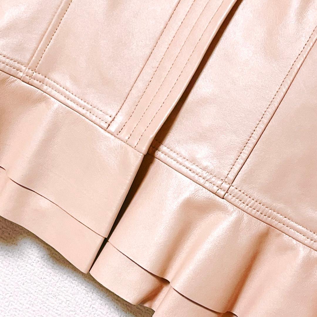 ★美品★バルマン　レザージャケット　ノーカラー　ペプラム　羊革 　9号(578)