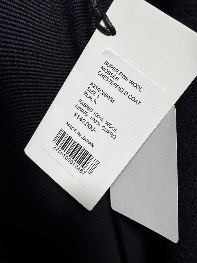 オーラリー ウールモッサチェスターコート サイズ1 ブラック 新品 本物 今季