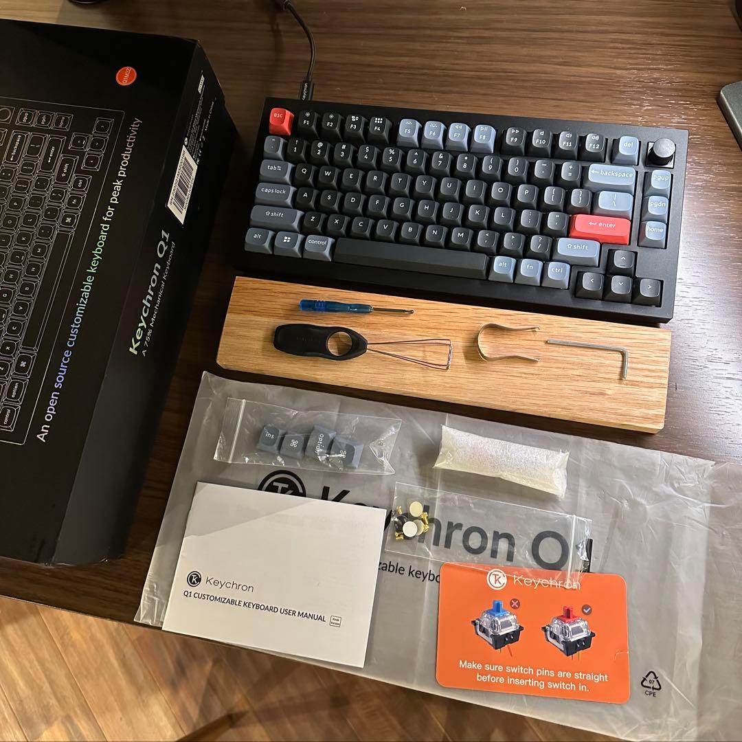 【超静音カスタム】Keychron Q1 V2 ノブ付き＋天然木パームレスト