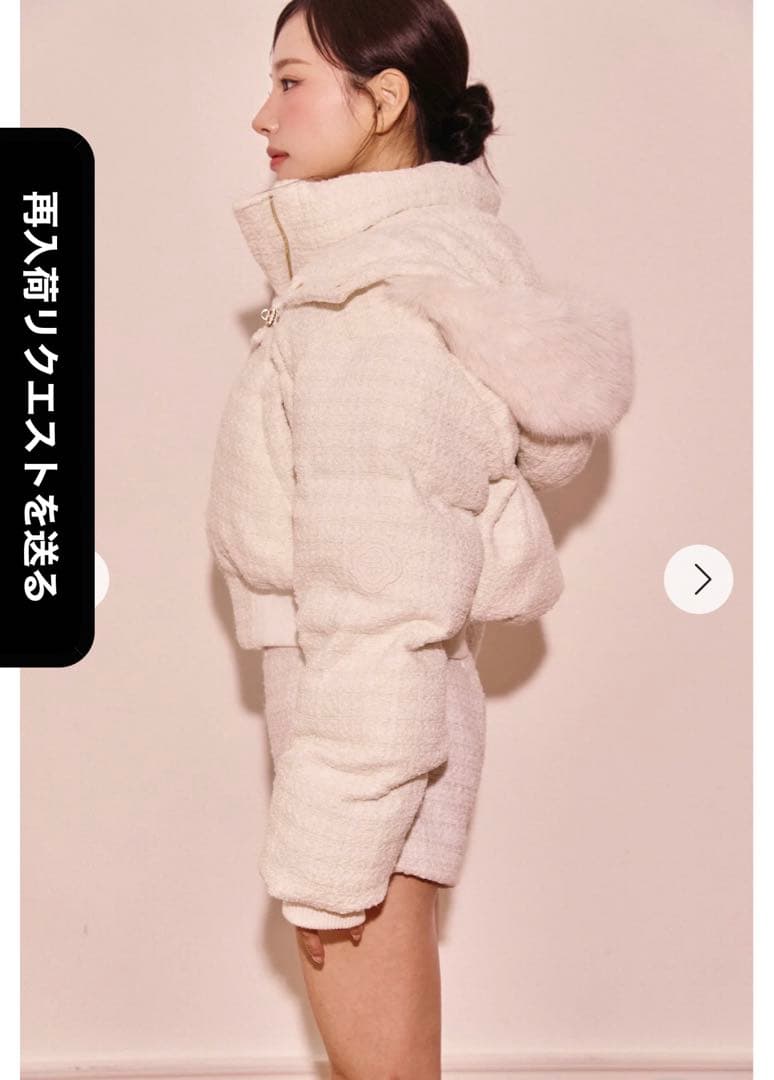 新品タグ付き Randy アシンメトリーバックルツイードパデットジャケット 白