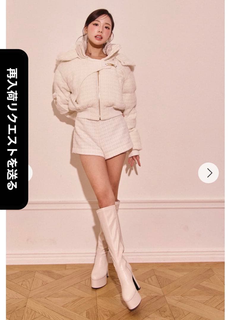 新品タグ付き Randy アシンメトリーバックルツイードパデットジャケット 白