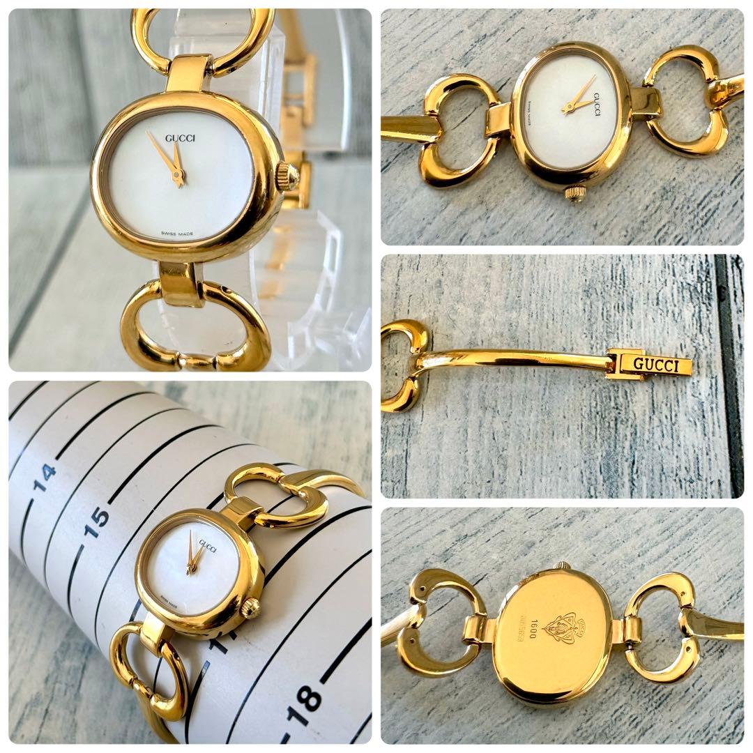 【希少】GUCCI グッチ 腕時計 1600 レディース シェル ゴールド