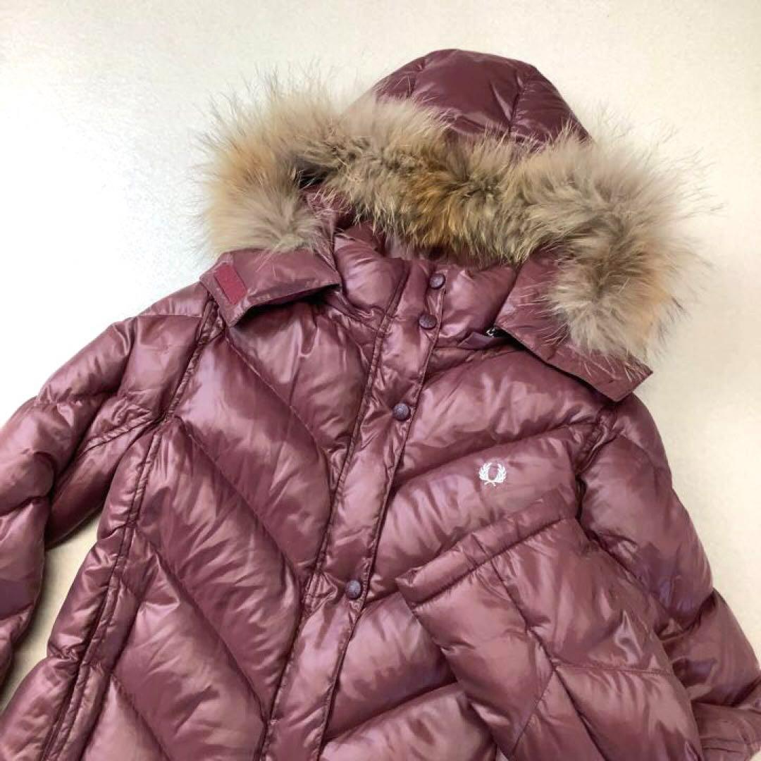 【美品】FRED PERRY ファー フード ダウン ジャケット ボルドー