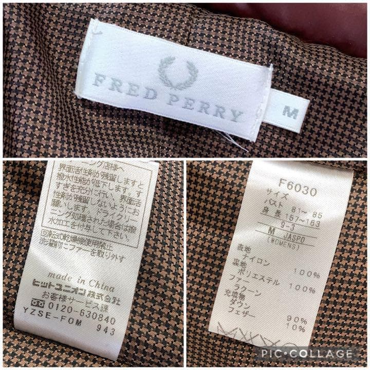 【美品】FRED PERRY ファー フード ダウン ジャケット ボルドー