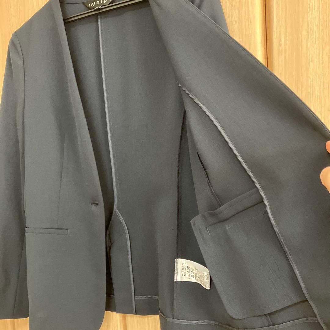 INDIVI 洗える 夏 スーツ 3点セット 38 ネイビー