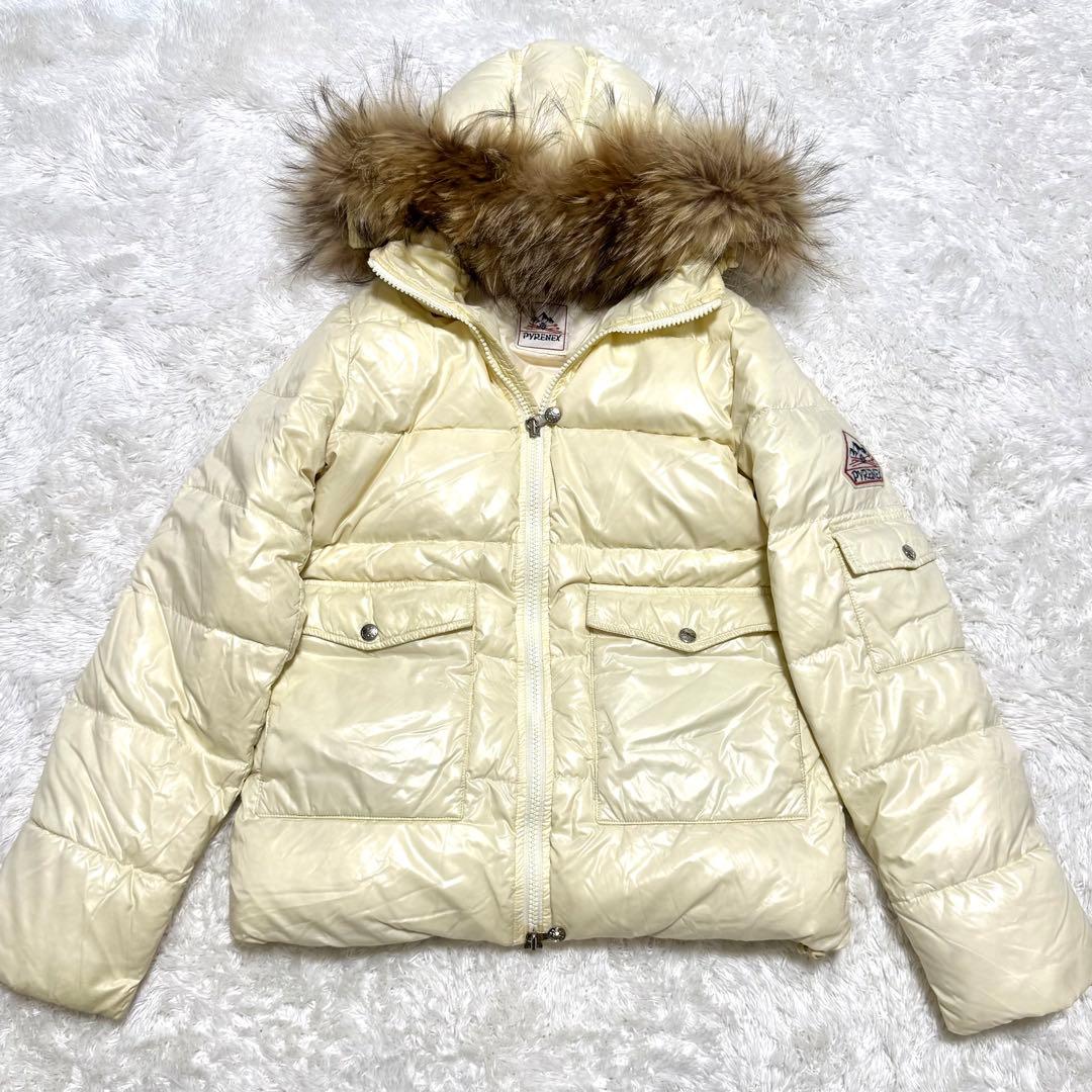 美品 2wayピレネックス ダウンジャケット M ロゴ ラクーンファー フード