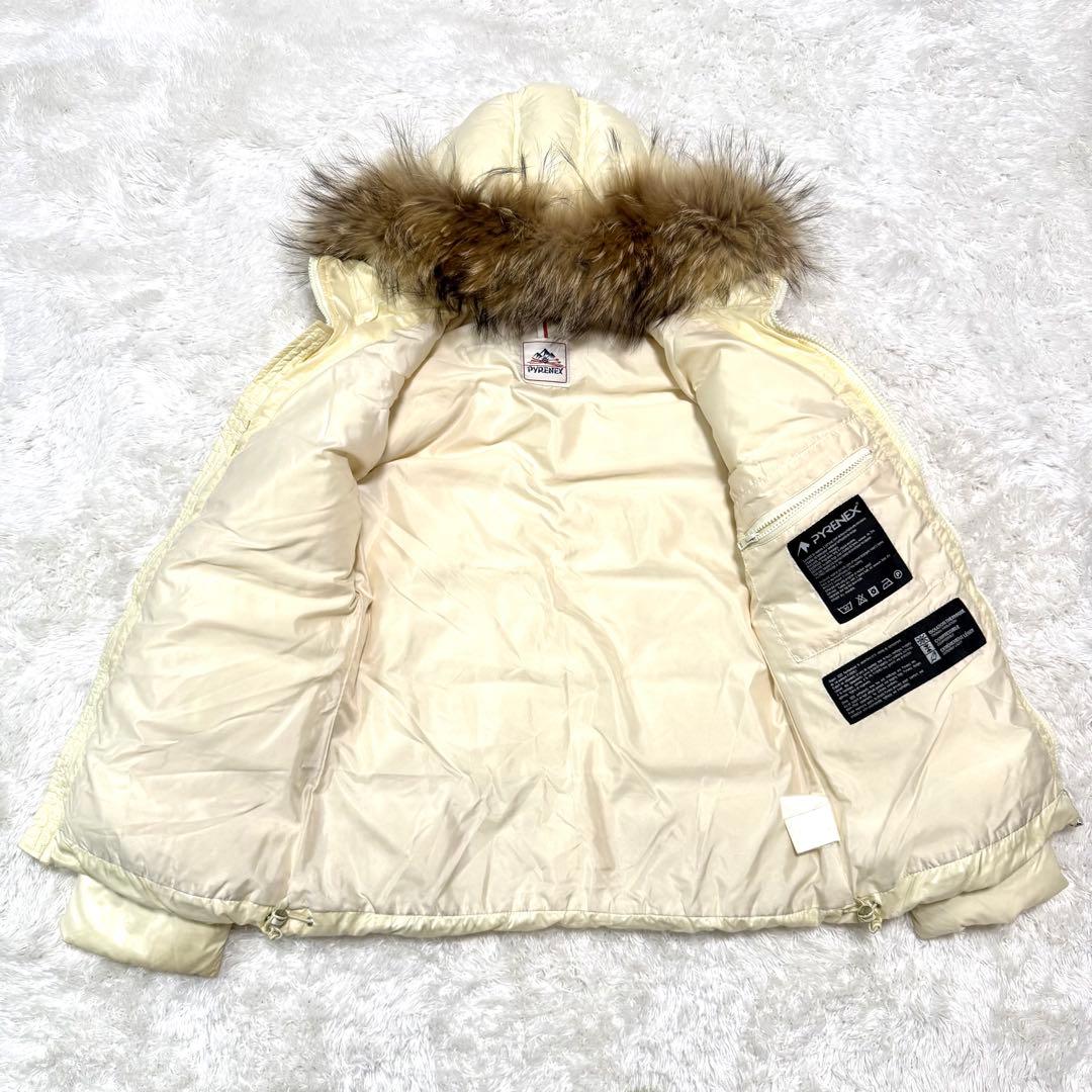 美品 2wayピレネックス ダウンジャケット M ロゴ ラクーンファー フード