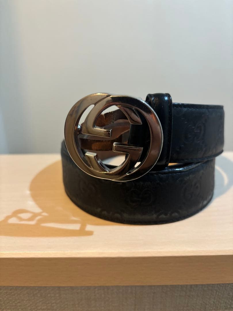 GUCCI グッチGGパターン レザーベルト ブラック