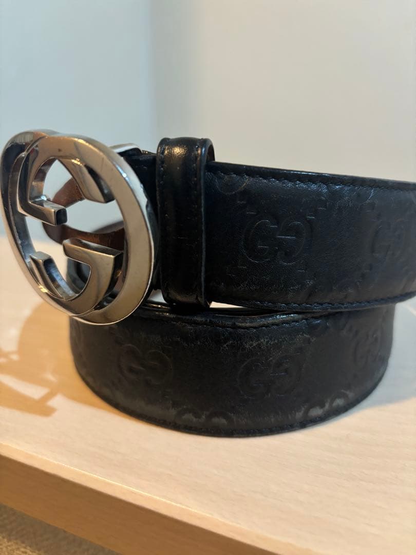 GUCCI グッチGGパターン レザーベルト ブラック