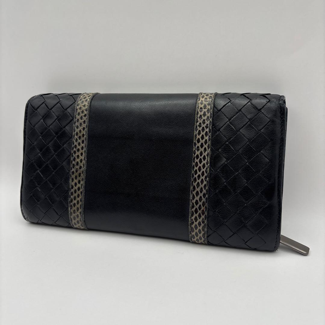 ◆正規品◆ボッティガヴェネタイントレチャート 長財布パイソン柄ブラック