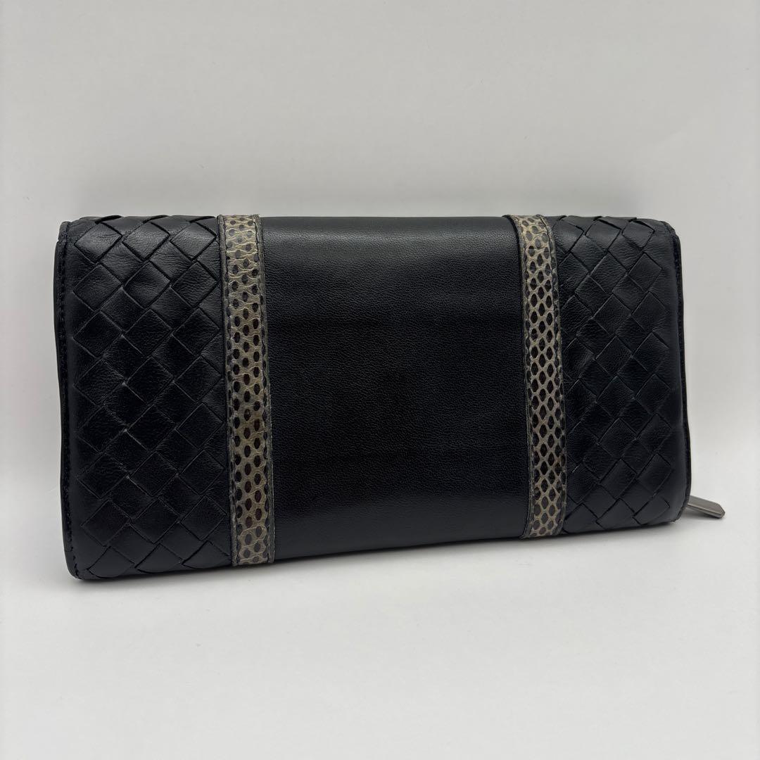 ◆正規品◆ボッティガヴェネタイントレチャート 長財布パイソン柄ブラック