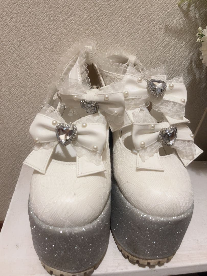 Ank Rouge アンクルージュ レース×合皮厚底シューズ ホワイト