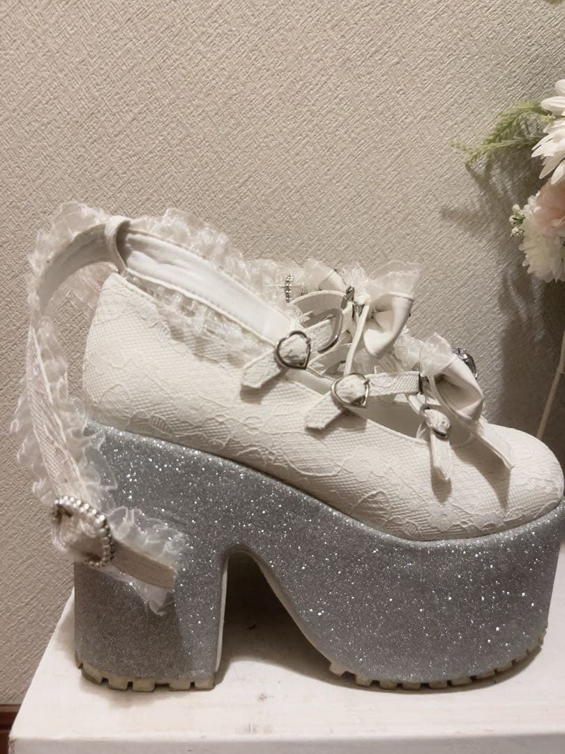 Ank Rouge アンクルージュ レース×合皮厚底シューズ ホワイト