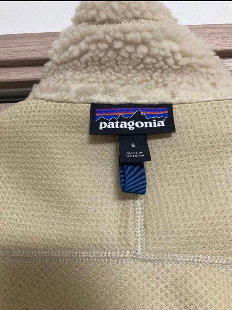 patagonia フリース ベスト S クリーム/ネイビー　レトロx